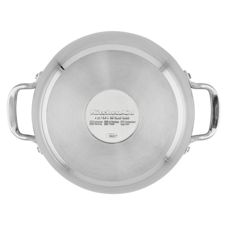 KitchenAid 3-Ply Base Stainless Steel Casserole with Lid, 4-Quart, Brushed Stainless Steel