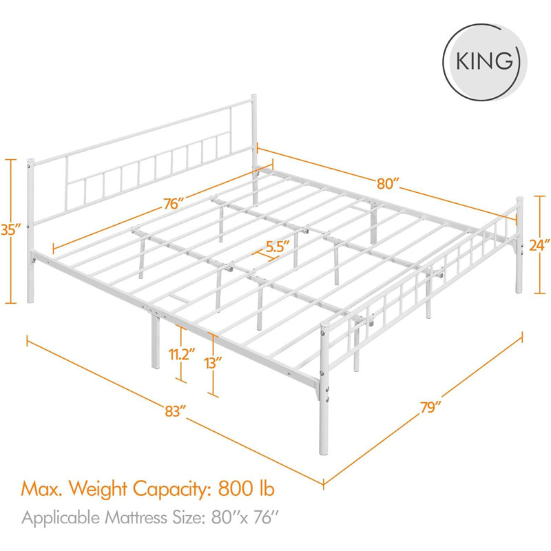Delaenie Metal Platform Bed, White, King
