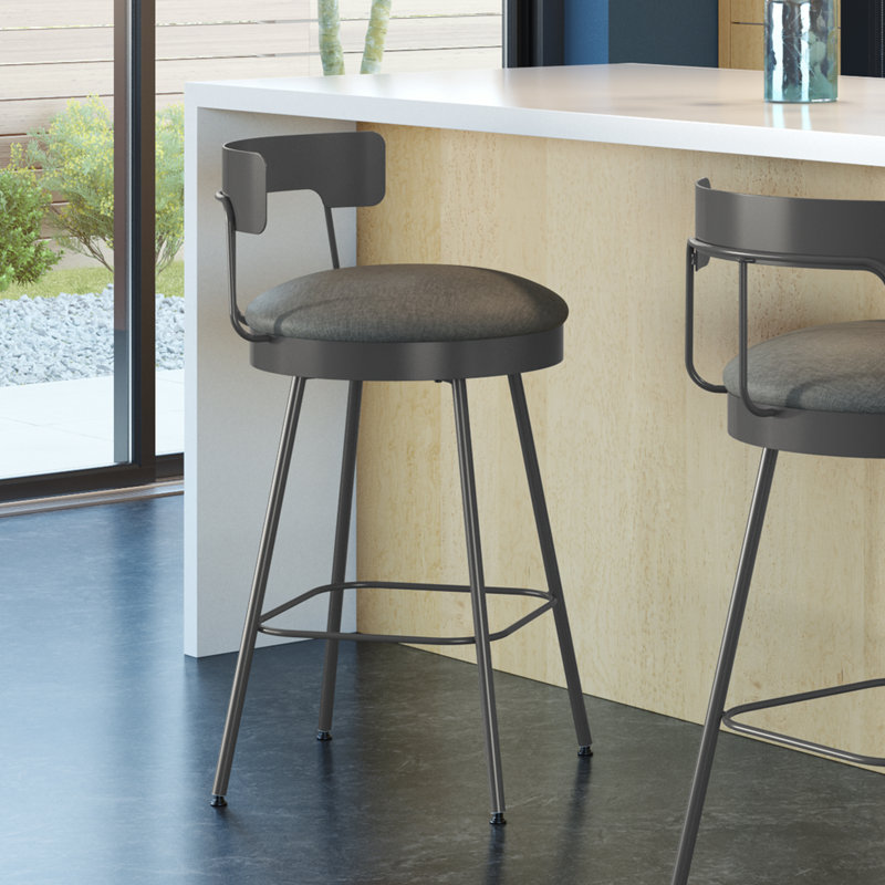 Tabouret de bar et de comptoir pivotant Walley, Gris foncé mat, Tabouret de comptoir (siège d'une hauteur de 26,2