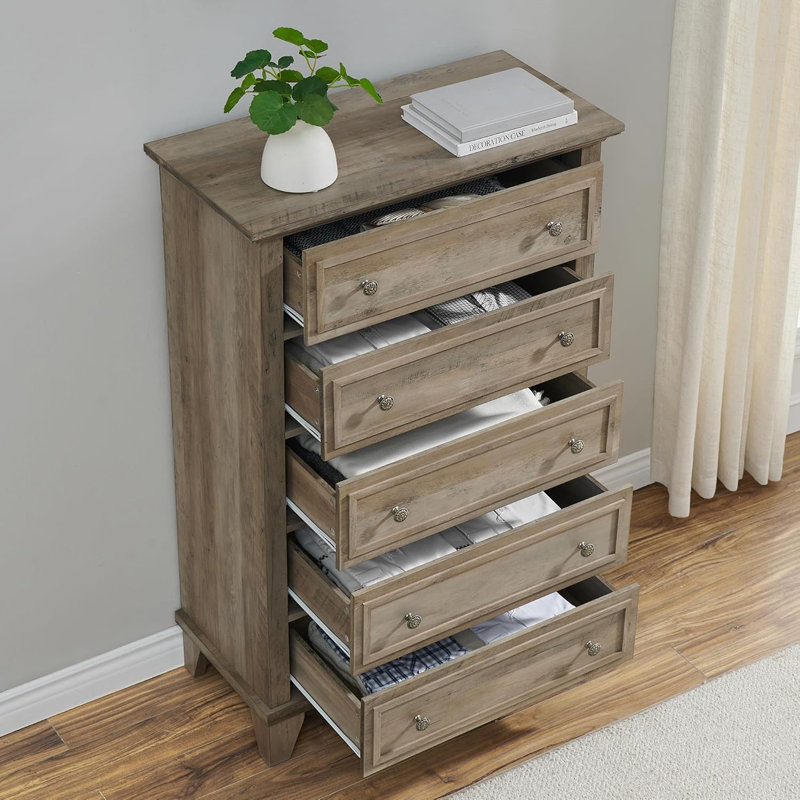 White 5 Drawer Dresser Wooden Storage Chest with Exquisite Metal Handles, White