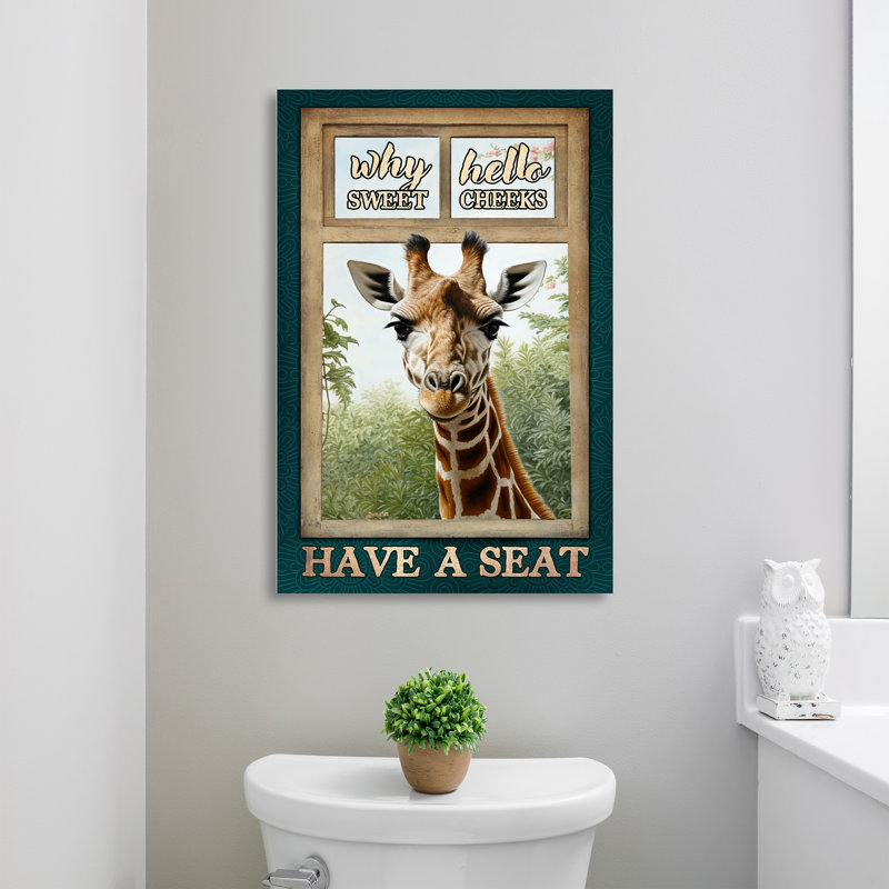 Girafe - pourquoi bonjour les joues douces, toile tendue - salle de bain et buanderie, décor d'illustrations d'animaux, vert et brun, salle de bain