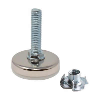 Outwater Titan Leveler Kit | 3/8-16 X 1-1/2" Nickel Plated Shell Leveler With White Hex Base & Zinc Plated Hardened Steel Tee Nut (Bag Of 50 Each)
