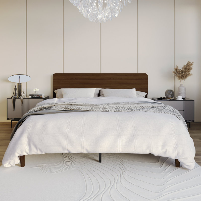 Wooden Platform Bed, Full, Walnut