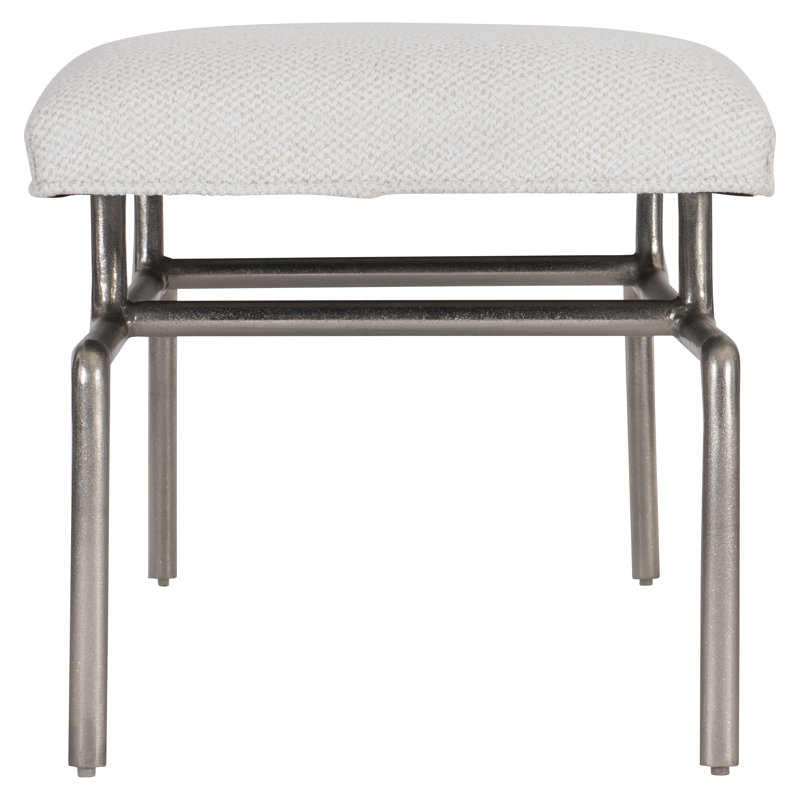 White Upholstered Oak and Nickel Transitional Bench