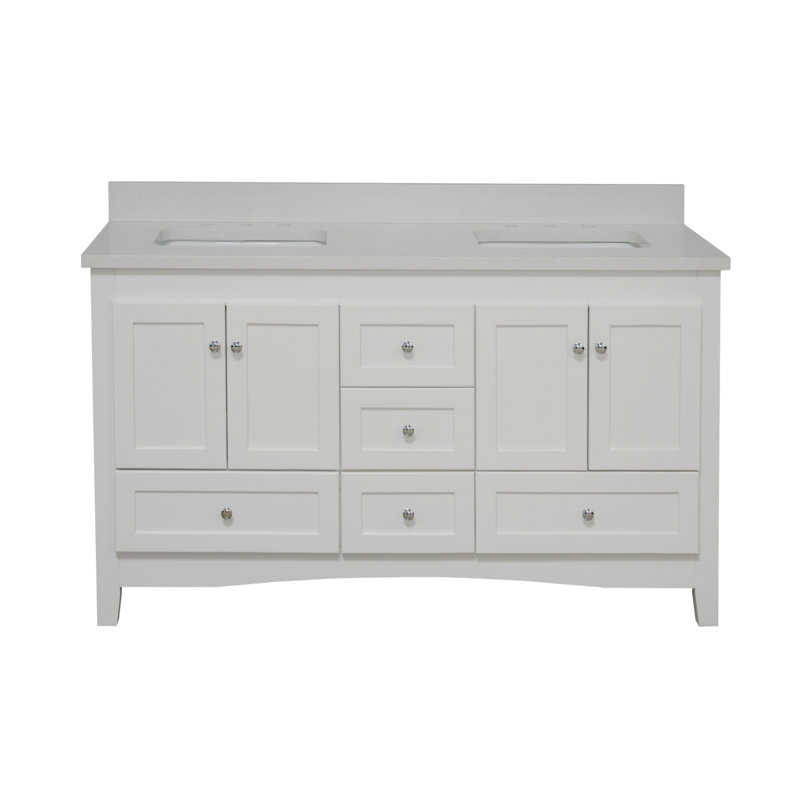 Edber 60'' Double Bathroom Vanity with Top, Quartz, White