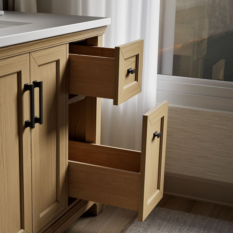 Charlemont 48 In. Bathroom Vanity Cabinet With Sink And Quartz Top, Light Oak