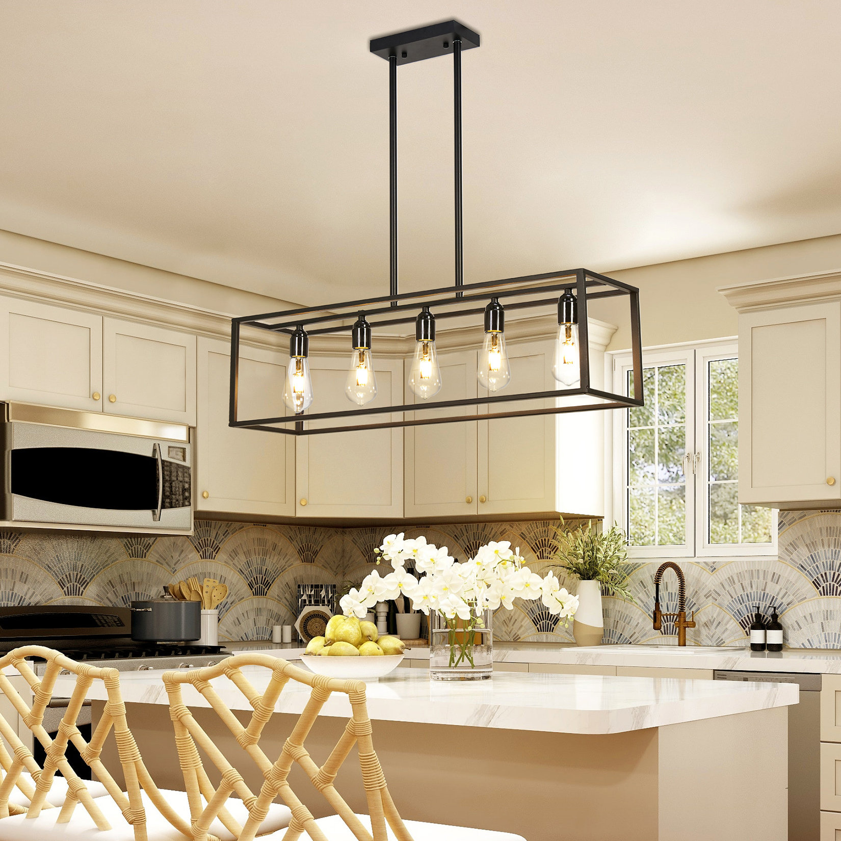 17 Stories Sayri 5 - Light Kitchen Island Modern Linear Pendant with ...