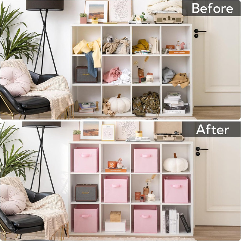 Ensemble de 6 bacs de rangement en tissu rose, Rose
