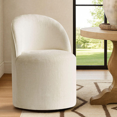 Rolling Chenille Upholstered Dining Chair With Hidden Casters