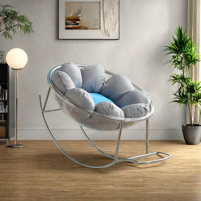 Chaise berçante confortable à la mode, Gris te bleu, Argent argent