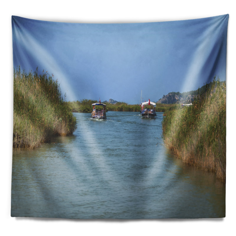 Tapisserie de bateaux de rivière touristique, H 50 po x l 60 po