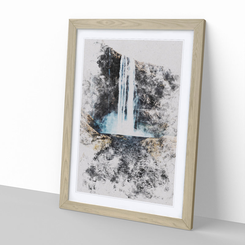 Path to a Waterfall in Iceland - Picture Frame Graphic Art, Oak Framed, 48cm H x 36cm W x 2cm D