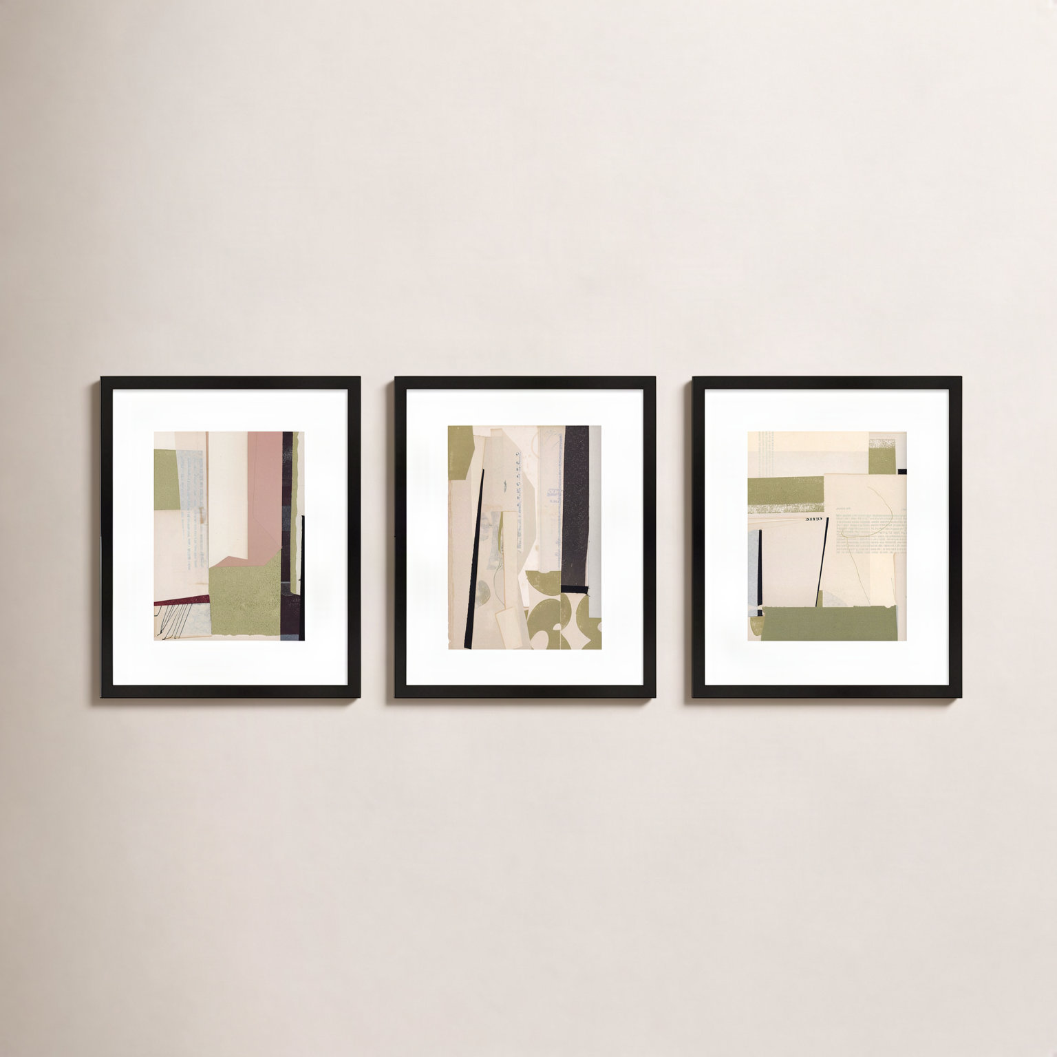 Again in Green 3-Piece Print Set, 25" H x 20" W, Black