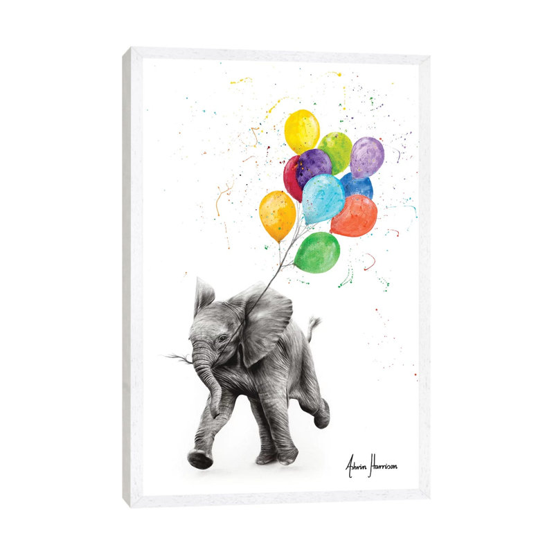 Elephant Freedom by Ashvin Harrison - Print on Canvas, White Framed, 101.6 cm H x 66.04 cm W