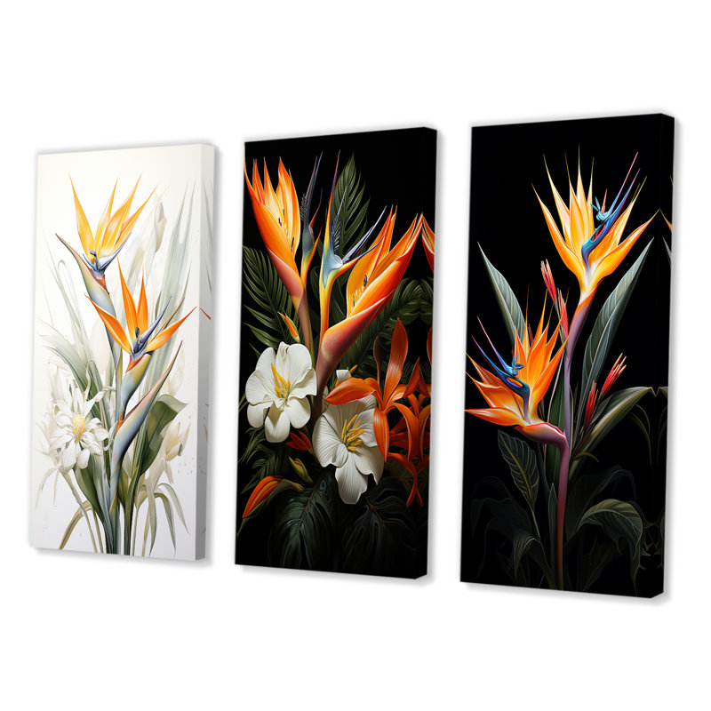 «Birds Of Paradise Paradise», 3 pièces, H 28 po x l 36 po, Toile tendue