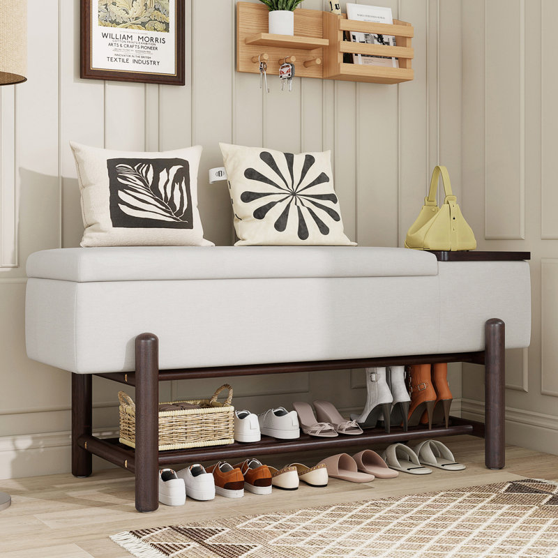Banc de rangement rembourré avec compartiment caché et support inférieur pour l'organisation du vestibule, du salon et du couloir.