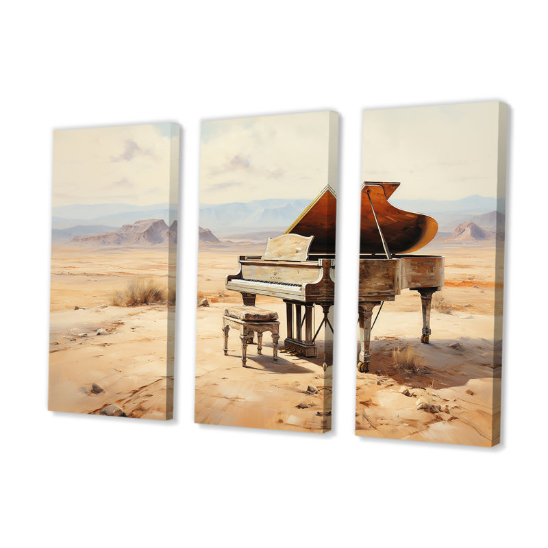 Piano et paysage désertique I - Ensemble d'art mural piano, H 28 po x l 36 po