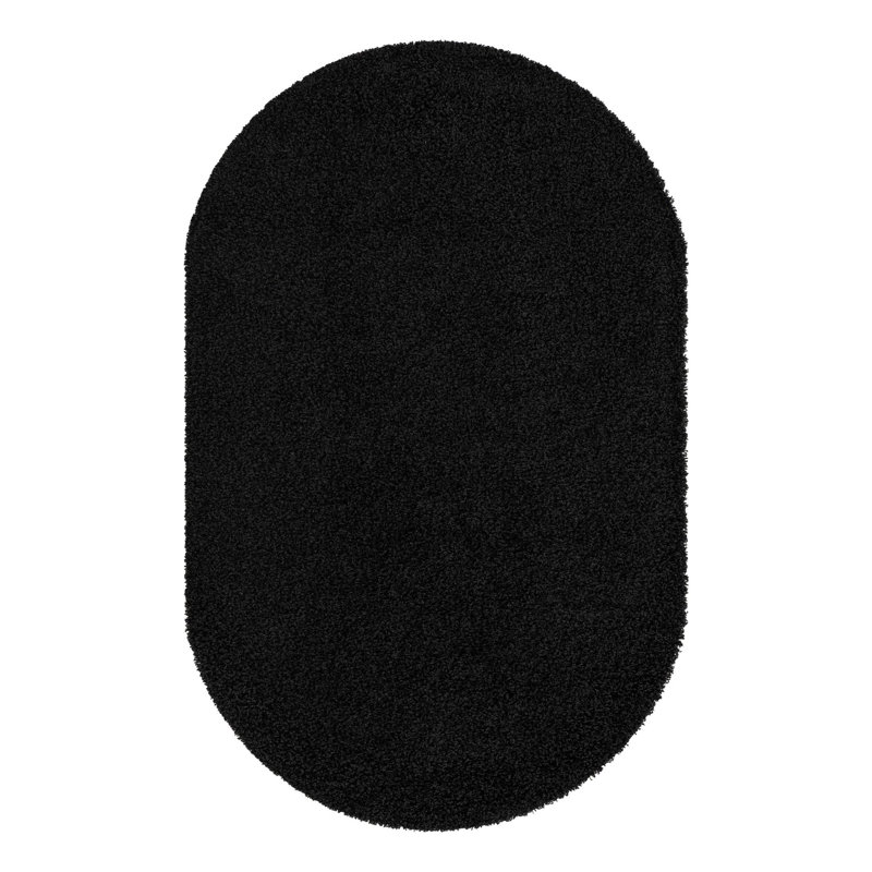 Tapis noir de jais Santoshi, Ovale 5 pi 3 po x 8 pi, Noir de jais