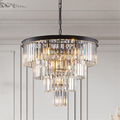 24" Contemporary Crystal Modern Chandeliers Crystal Ceiling Chandelier 4 Tier Black Chandelier Lighting For Dining Room