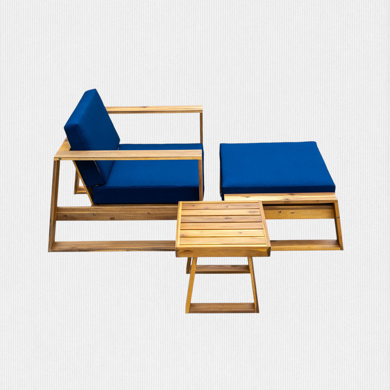 Patio Lounge Chair with Ottoman and Cushions, Blue