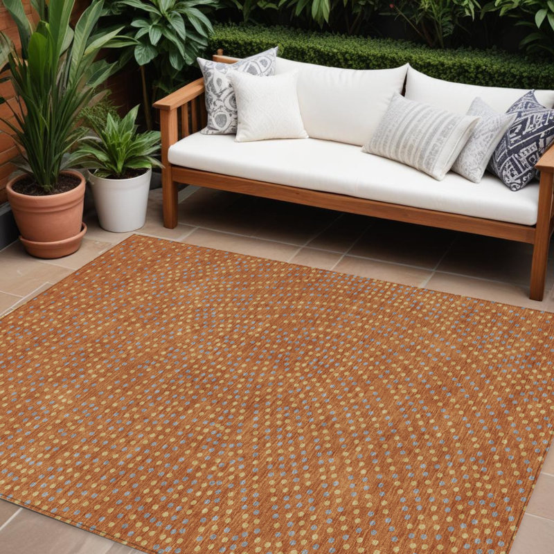 Tapis intérieur lavable à pois brun et doré 8 pi x 10 pi