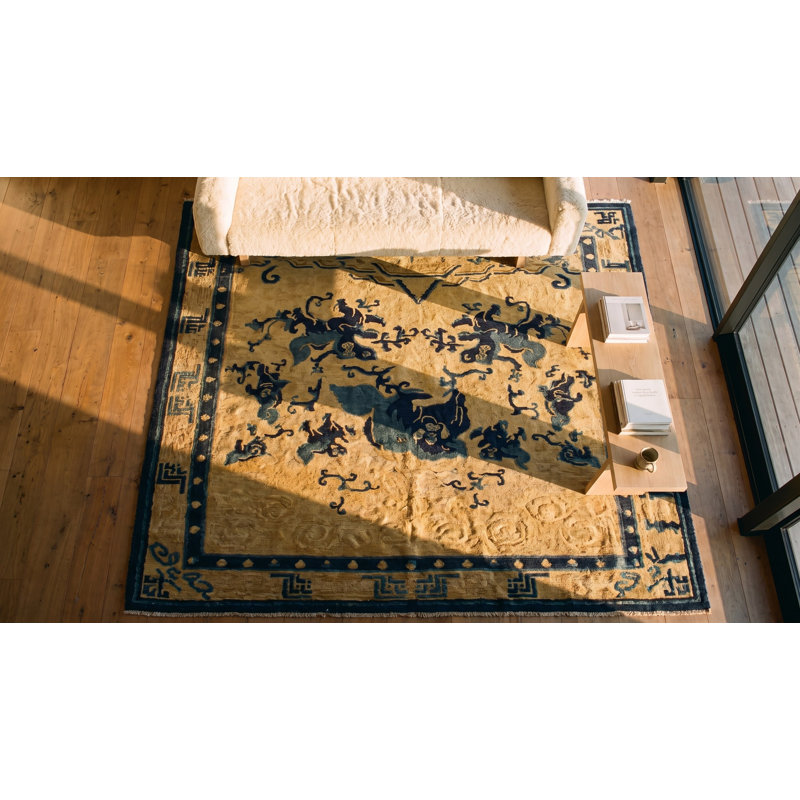 Antique Ningxia Chinese Allover Ivory 1850s Rug