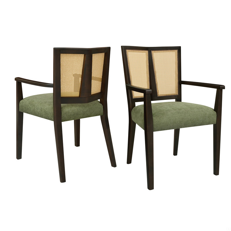 Ensemble de 2 chaises avec accoudoirs, Noyer foncé, Vert
