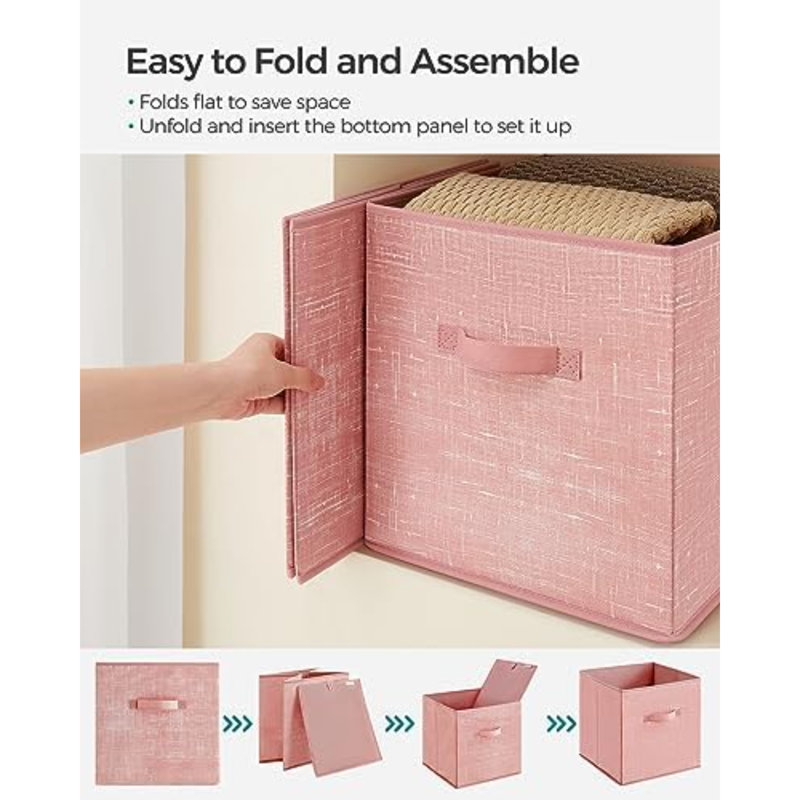Storage Cubes, 13-Inch Non-Woven Fabric Bins With Double Handles, Set Of 6, Closet Organizers For Shelves, Foldable, For Clothes, Jelly Pink