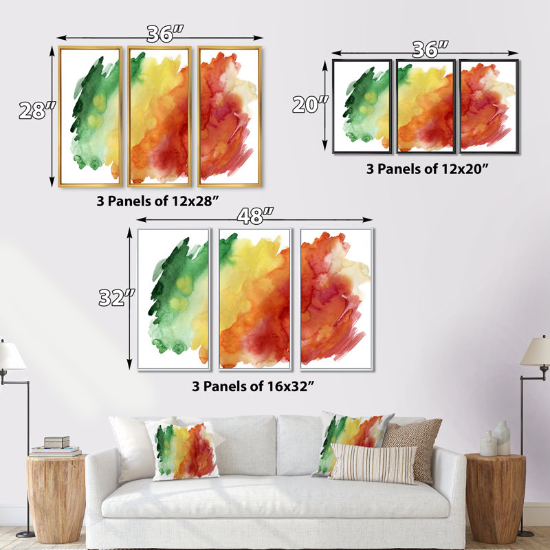 «Color Explosion», ensemble de 3 toiles abstraites encadrées, Cadre noir, L 36 po x H 28 po