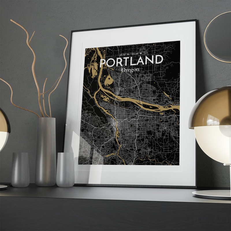 Portland City Map in Luxe 1 Piece Wall Art, 20cm H x 16cm W x 0.05cm D