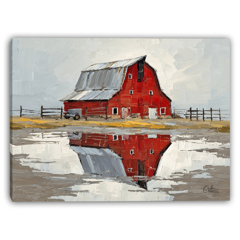 «Red Barn Reflection I», art mural sur toile tendue, H 24 po x l 36 po