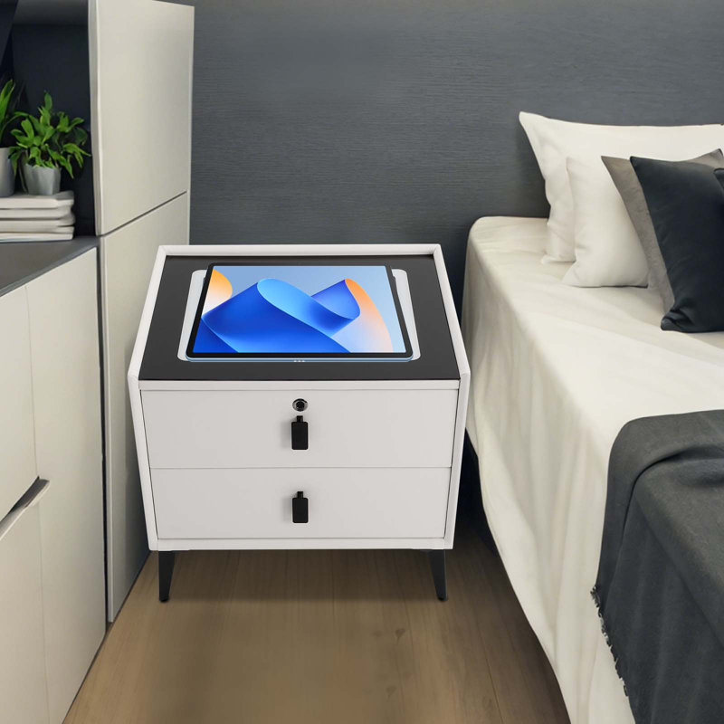 Bluetooth Speaker Smart Bedside Table With Light USB& Wireless Charging, White