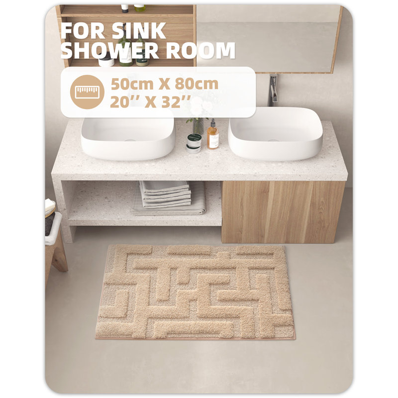Non-Slip Bath Rug, 20" L x 32" W, Khaki