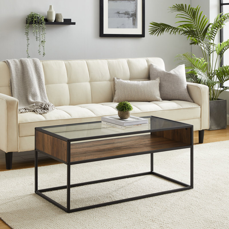 Table basse à cadre avec rangement Barkad, Chêne rustique