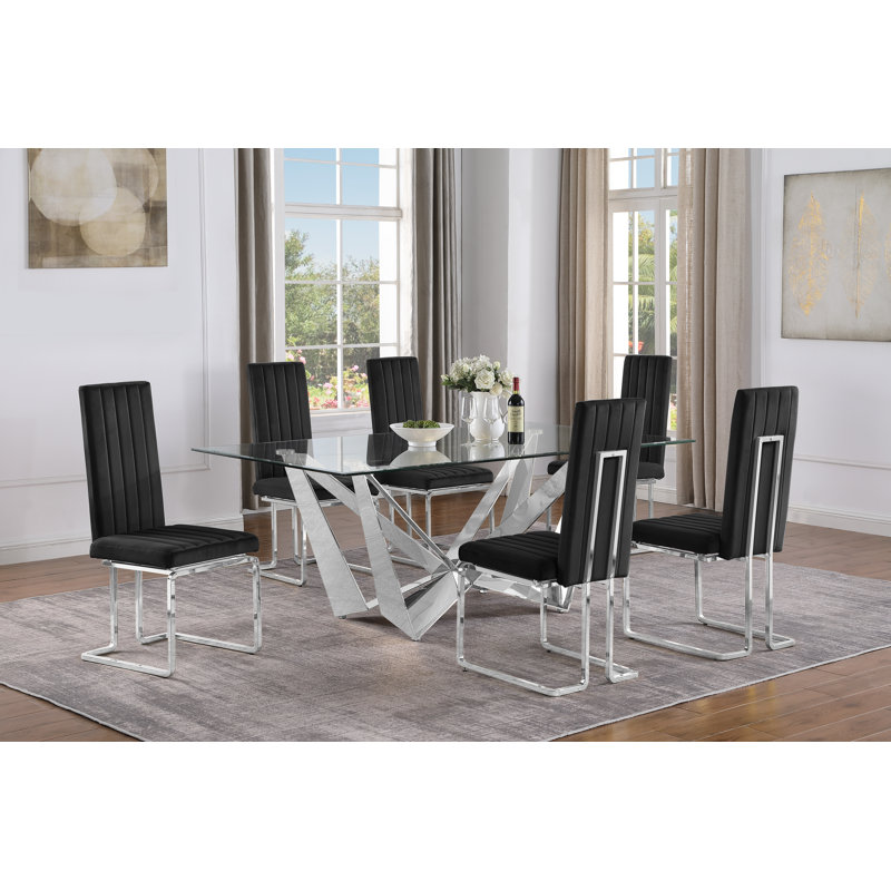 Ensemble de salle à manger Vineeth, 7, Noir / argent, Silver