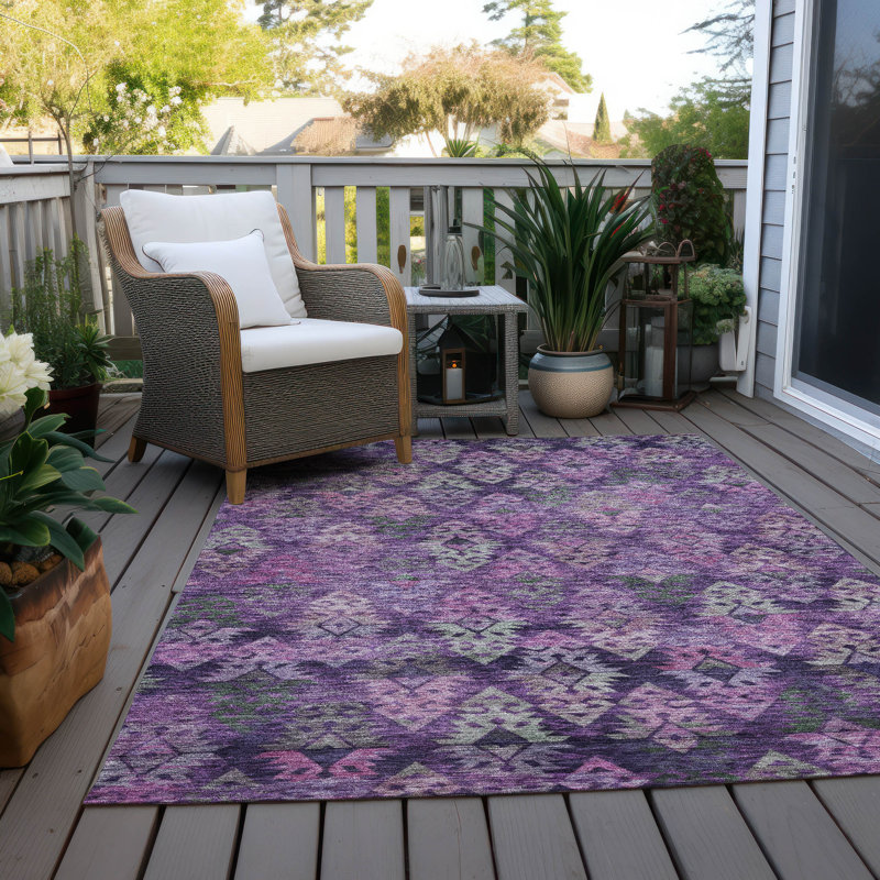 Machine Washable Indoor/Outdoor Claudian ACN1637 Eggplant Rug, Rectangle 8' x 10'