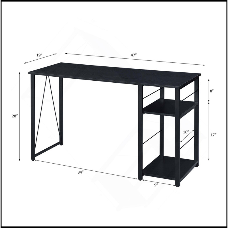 Rectangular Writing Desk With 2 Tier Shelf, Black