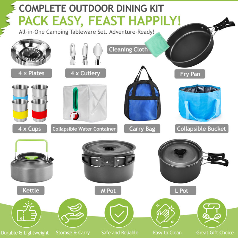 Ensemble de batterie de cuisine de camping 27 pièces pour 4 personnes
