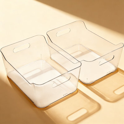 Clear Plastic Storage Bins 2-Pack, Large Organizer Containers For Pantry, Refrigerator, Kitchen Cabinet, Bathroom And Home Organization, Durable BPA-Free Open Top Design With Handles