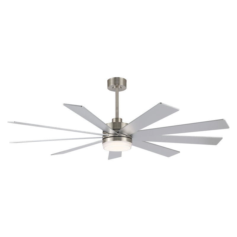 Veun 9-Blades Ceiling Fan with Led Light and Remote, Nickel with Silver Blades, 84" Wide