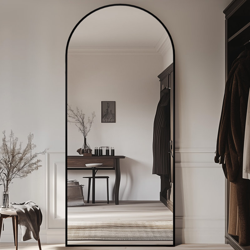 Arched  Metal Oversized Full-Length Mirror, Black, 71" x 30"