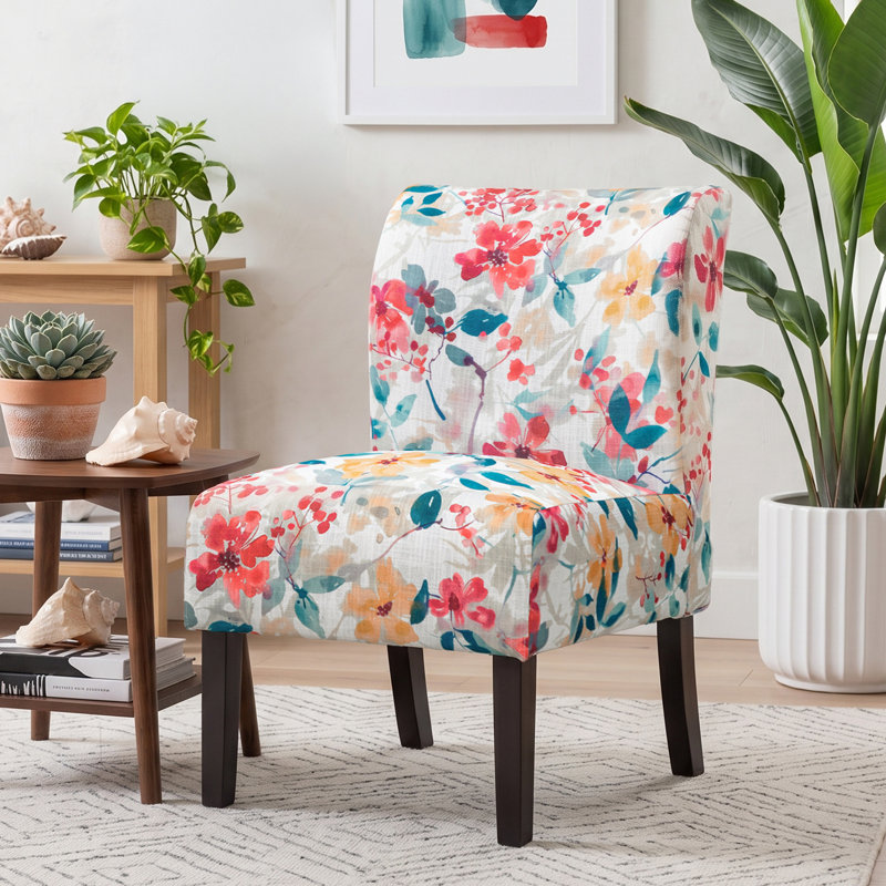 Fauteuil d'appoint contemporain sans accoudoirs Volia Capa en tissu imprimé, Pink/White Vibrant Floral