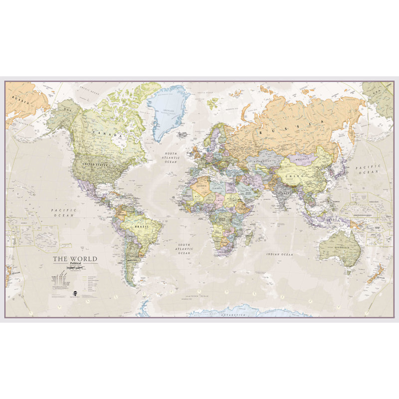 Classic World Map - Print, 59.4cm H x 84.1cm W x 0.5cm D, Laminated