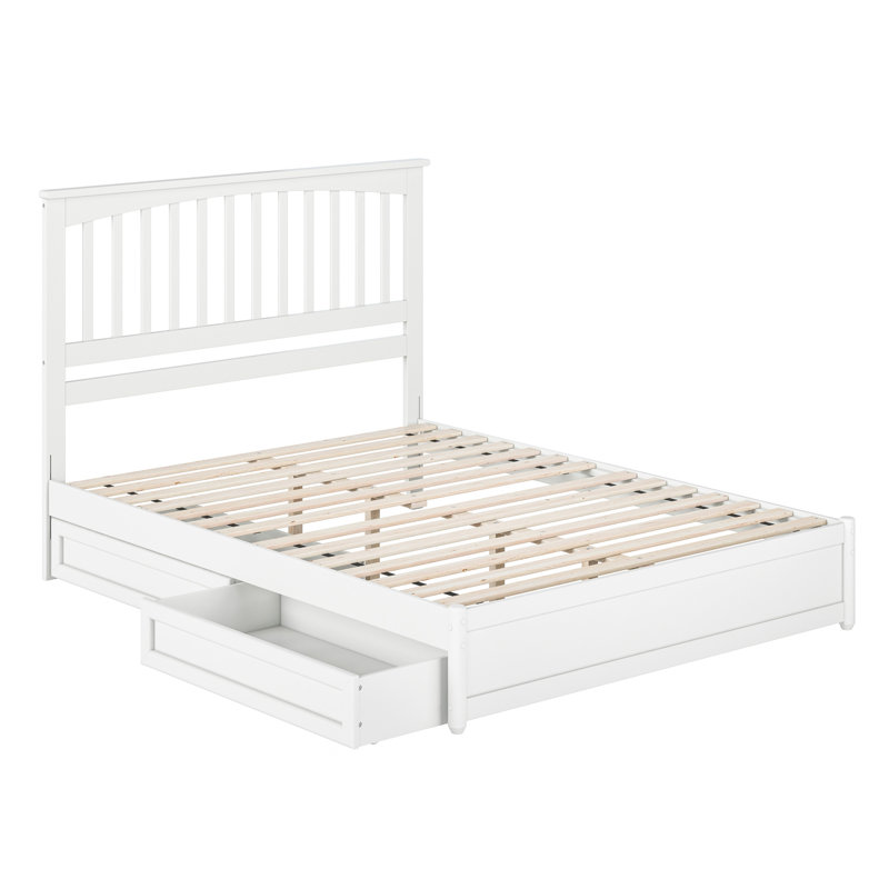 Lit plateforme en bois massif avec pied de lit et tiroirs sous le lit Asparas, Grand, Blanc