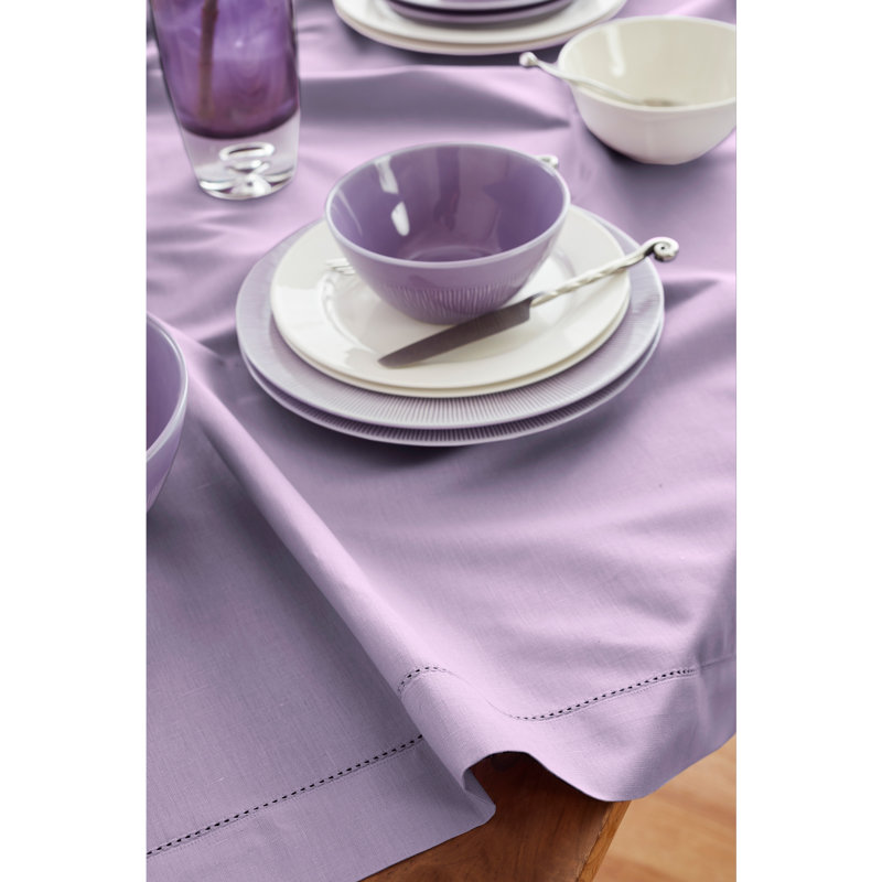 Cotton Linen Hemstitch Tablecloth, 120" x 60", Lavender Ice