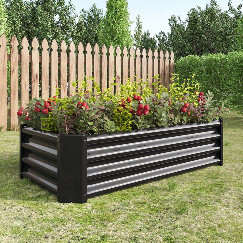  Metal Raised Rectangle Planter Beds, Black