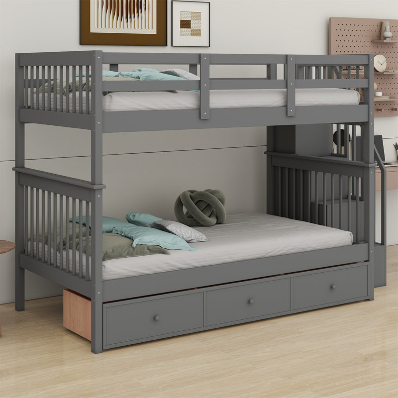 Lit superposé avec trois tiroirs pour la chambre à coucher, Gris