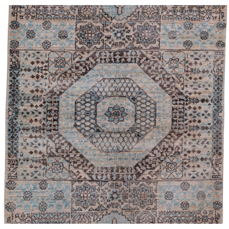 Hand Knotted Wool Area Rug in Beige