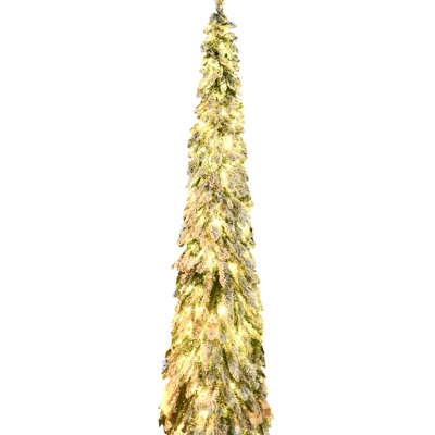 7ft Artificial Tree With Flocked Leaves - 534 Branches, Strong Base, Tall 350 Lights Easy To Up, Marvelous Decor
