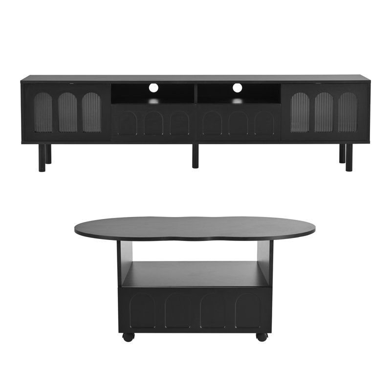 Meuble télé et table basse de style crème, ensemble de 2, Noir
